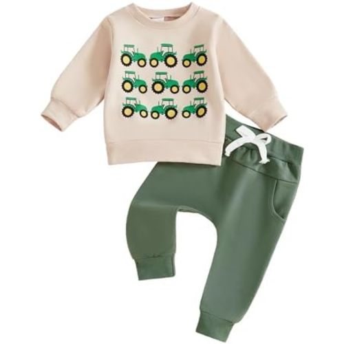 Toddler Baby Boy Fall Winter Clothes Crewneck Sweatshirt Long Sleeve Trucks Shirt and Pants Cute Boys Outfits