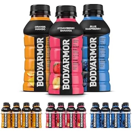 BODYARMOR Sports Drink Variety Pack, Coconut Water Hydration, Natural Flavors w Vitamins, Potassium Packed Electrolytes For Athletes, Strawberry Banana, Blue Raspberry, Orange Mango, 12 Oz - 24 pack