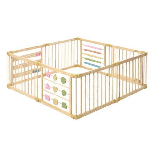 ZETY Extra Large Wooden Playpen - Foldable Safety Panels for Toddlers and Babies