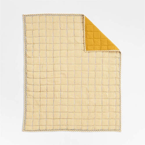 Yellow Windowpane Plaid 100% Organic Cotton Baby Crib Quilt