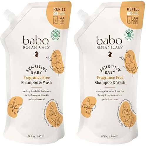 Babo Botanicals Sensitive Baby Fragrance-Free 2-in-1 Shampoo & Wash - Shea Butter, Calendula & Aloe Vera - EWG Verified - Cruelty-Free - Vegan - Pediatrician Tested - For Babies & Kids