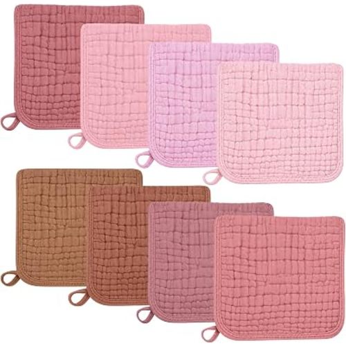 Muslin Burp Cloths for Baby Girls, Pack of 8, 6-Layer Large 20"x10" Organic Cotton Burping Cloths, Ultra Soft Absorbent, Spit Up Rags Drool Wash Cloths, Baby Registry Essentials