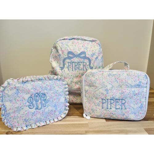Personalized Backpack and Lunchbox, Children's Travel Set, Embroidered Duffel Bag, Nylon Wipeable School Bag