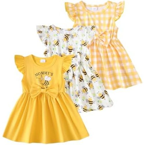 Baby Girl Dress Clothes 3 Pack Toddler Summer Dresses Newborn Fly Sleeve Casual Cute Dress for Girls