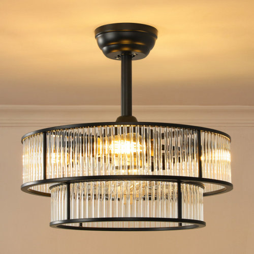 Ebern Designs 20'' Crystal Caged Mid Century Chandelier Ceiling Fan with Light Kit and Remote Control Included & Reviews | Wayfair