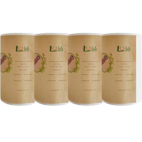 LVBB 100% Bamboo Unscented Biodegradable Cloth Diaper Liners, Gentle and Soft Diaper Liners, Fragance Free and Chlorine Free Cloth Diaper Liners Disposable,100 Counts/Roll (Pack of 4)