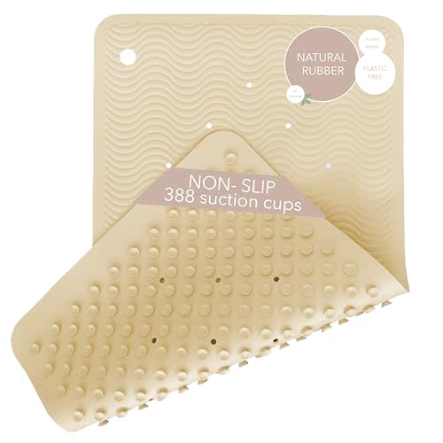 HEVEA Natural Rubber Wave Bath Mat – Long 28 × 16 in - Non-Slip Shower & Bathtub Mat with 388 Suction Cups, Plastic-Free & Biodegradable (Sand)