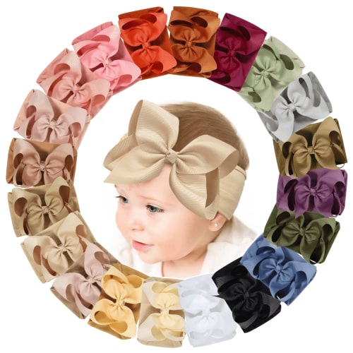 Choicbaby Baby Headbands with Big Bows Baby Girl Hair Accessories Infant Newborn Toddler Baby Bows and Nylon Headbands for Baby Girls-6",20 Pcs