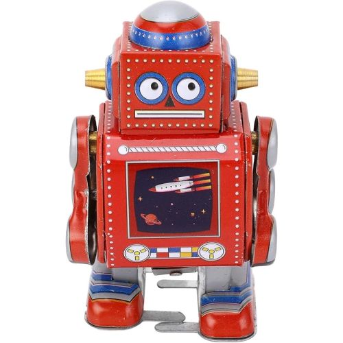 Wind Up Vintage Robot Retro Wind Up Robot Toy Hand Made Decorative Vintage Clockwork Robot Toy Interesting Wind Up Iron Toy for Cafe Bar Restaurant (Red)