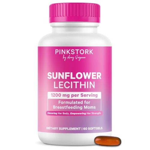 Pink Stork Sunflower Lecithin Supplement - 1200 mg - 60 Softgels | Formulated for Clogged Milk Ducts - Breastfeeding Essentials for Postpartum Moms - Supports Breast Milk Flow