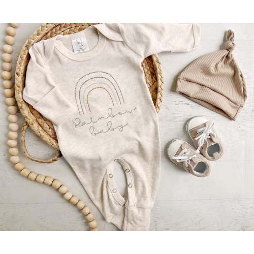 Oatmeal Gender Neutral Newborn Baby Outfit With Rainbow Baby – Wonderfully Made