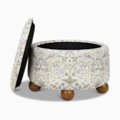 Namesake Morris & Co. x Namesake Tuffet Storage Ottoman - Strawberry Thief In Fig & Thyme Performance Eco-Weave