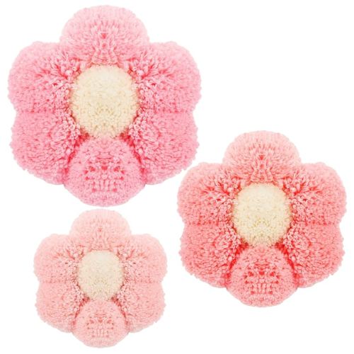 3 Pieces Boho Nursery Daisy Wall Decor Daisy Flower Woven Macrame Wall Hanging 3 Size Nursery Floral Decor for Bedroom Home Office(Pink)