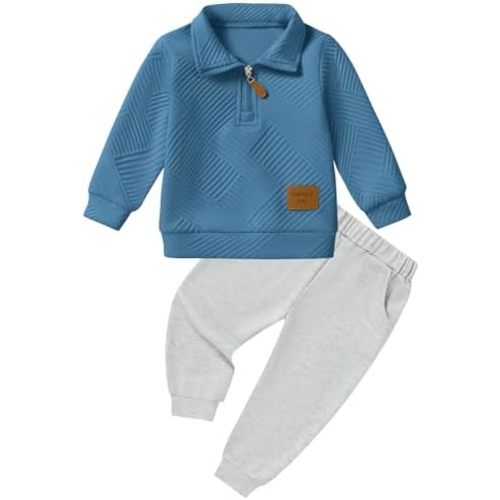 ZOEREA Toddler Baby Boy Clothes Outfits Long Sleeve Solid Sweatshirt and Pants 2 Piece Fall Winter Sweatsuit Set 1-5T