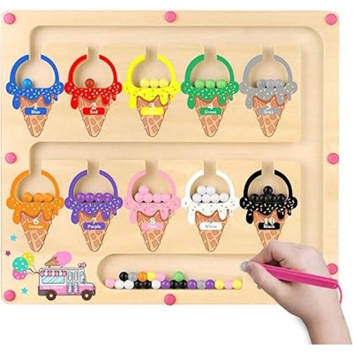 Montessori Magnetic Color and Number Maze Toy for Toddler Girls, Fine Motor Skills Board, Learning and Educational Birthday Gifts for Kids Girls 3-5 Years Old