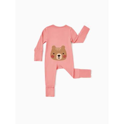 Bamboo Baby Boy / Girl Childlike Animal Pattern 2-way Zip Onesies Footie Orange red