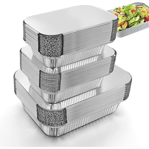 60 Pack Disposable Aluminum Pans with Lids, 10x7.5 and 7.3x5.3 Square 6.9x4.3 Square Combo Set, Disposable Baking and Cake Pan