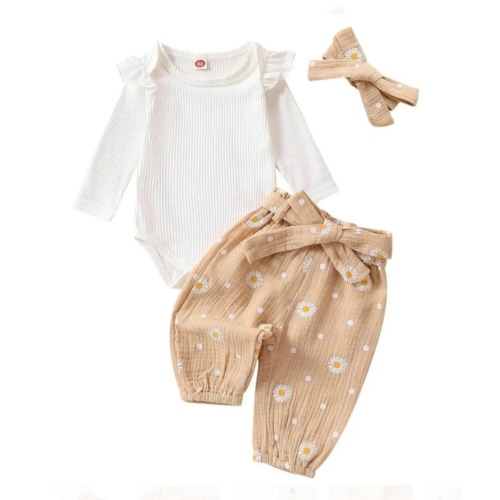 Daisy Muslin Baby Girl Outfit | 3-Piece Set 0-24 Months