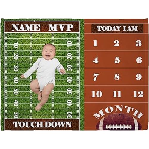 Personalized Baby Blanket, Custom Name Blanket Football Theme Baby Milestone Monthly Blanket Customized Toddler Newborn Receiving Blankets, Gifts for Christmas Birthday XS 40"x30" for Crib