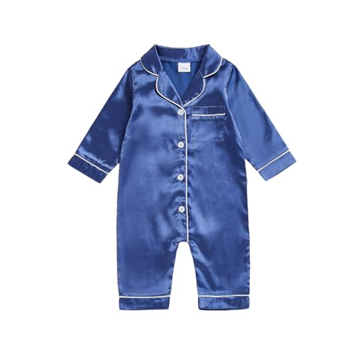 Multitrust Newborn Baby Girl Boy Silk Pajamas Long Sleeve Button Down Satin Infant Pjs One Piece Jumpsuit Loungewear