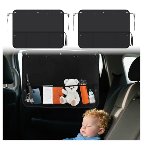 2PCS Rear Car Window Shade for Baby,Foldable Rear Window Shade for Baby in Car with 7PCS Suction Cups,Cars Sun Shades Side Windows with Storage Bag for Blocking Out Sun