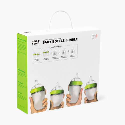 Comotomo Silicone Baby Bottle Bundle Starter Gift Set - Green