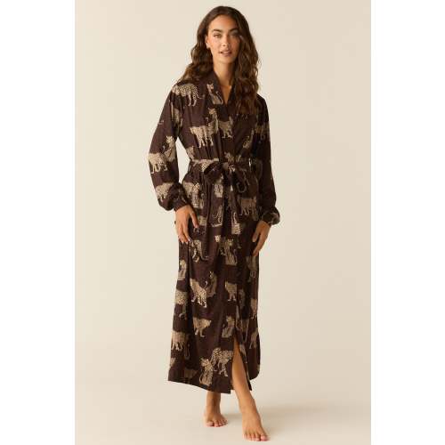 Skyler Cloud Jersey Banded Long Robe in Savanna