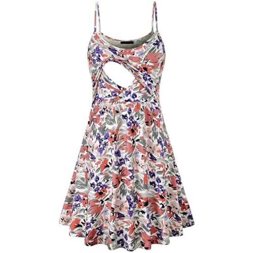 connche Floral Maternity Summer Dress Spaghetti Strap Nursing Breastfeeding