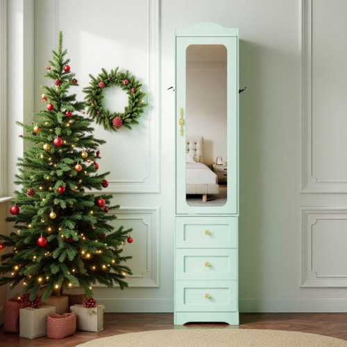 House of Hampton® Right Armoires Wardrobe Closet & Wardrobe Cabinet With 3 Drawers And Mirror & Storage Cabinet With Hanging Rod & Sensor Light & Reviews | Wayfair