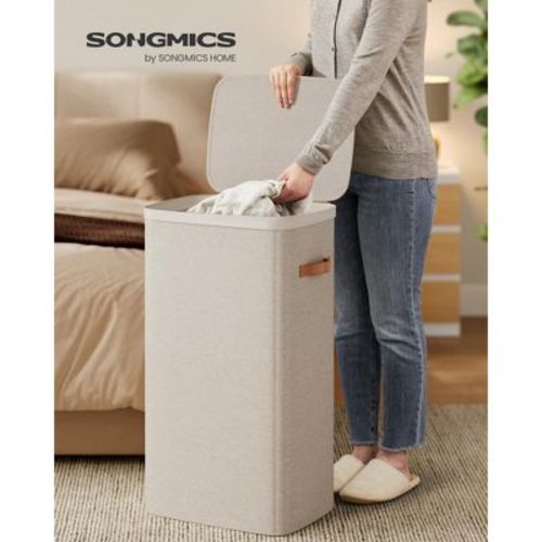 Laundry Basket, Laundry Hamper, with Lid and Handles, Removable Liner, Easy Assembly, Beige