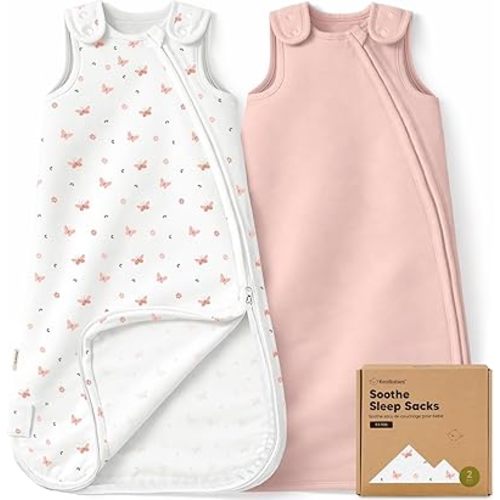 2-Pack Organic Baby Sleep Sacks, 100% Cotton - Soft & Breathable 0.5TOG Baby Wearable Blanket, Toddler Sleeping Sack 6-18 months, Easy to Wear Transitional Swaddles for Newborns (Butterflies, M)