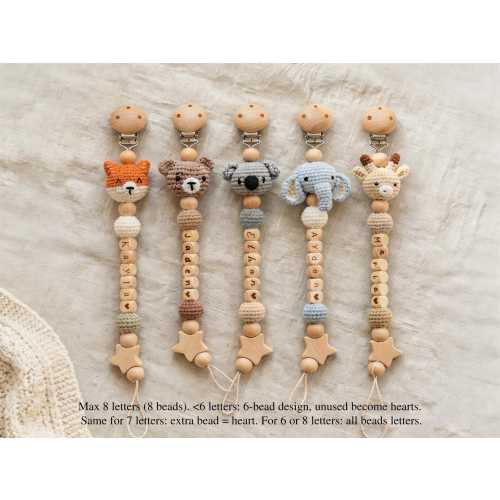 Personalized Crochet Pacifier Clip, Neutral Boho Pacifier Holder, Custom Name Baby Accessory, Newborn Baby Shower Gift