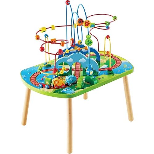 Hape Jungle Adventure Railway Table | Kids Bead Maze Puzzle Table with Accessories, African Scene Graphics, Child Sized Table for Individual and Group Play