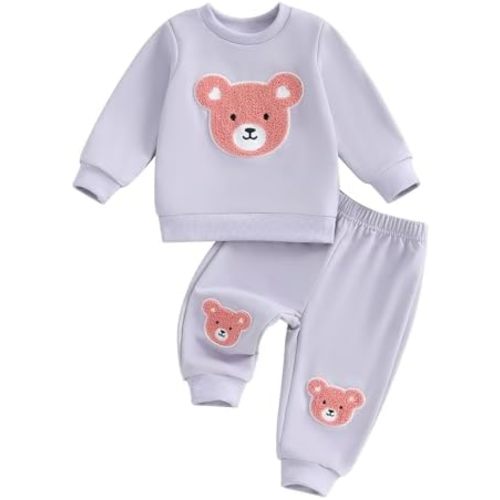 WZTYYDS Toddler Baby Girl Fall Winter Clothes Bear Embroidered Long Sleeve Sweatshirt Pants Outfits Set 2Pcs Sweatsuit