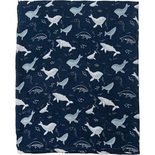 Loulou Lollipop Soft Baby Swaddle Blanket Muslin Wrap - Whales