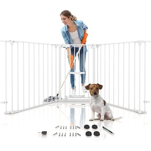 Extra Wide Baby Gate 29-80" Pet Gate with Cat Door Adjustable 32.28” Tall,Hardware Mount Dog Gate for Stairs Easy Walk Thru Auto Close Pet Gates for The Doorways, Child Gate