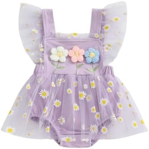 Newborn 3 6 9 12 18Months Baby Girl Romper Floral Daisy Tulle Lace Onesie Backless Bodysuit Infant Girl Summer Clothes