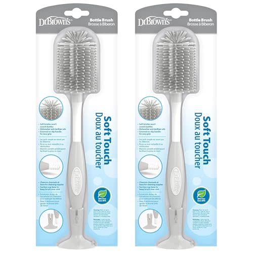 Dr. Brown's Soft Touch No Scratch Baby Bottle Cleaning Brush, Nipple Cleaner & Suction Cup Base for Easy Storage, BPA Free, Gray (Pack of 2)
