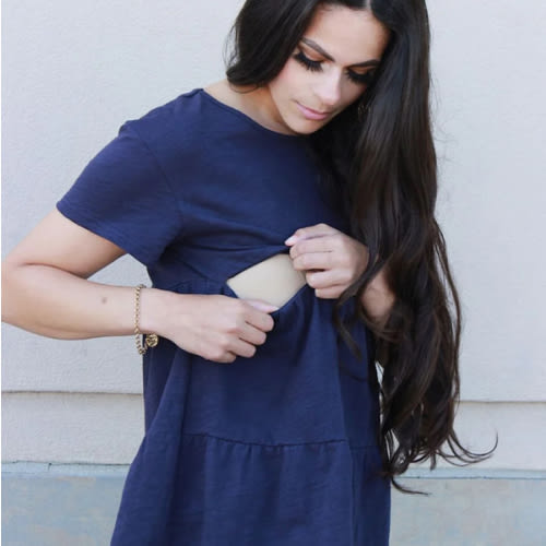 Cotton Nursing Top - Ruffle Navy