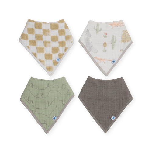 Cotton Muslin + Fleece Bandana Bib 4 Pack - Adobe Checker