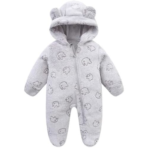 WYTbaby Baby Snowsuit Fleece Hooded Romper Toddler Footed Jumpsuit Onesie Thin Fall Winter Outfits