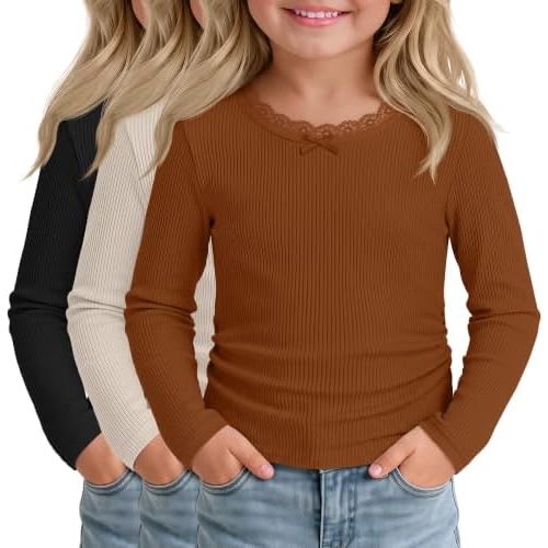 3 Pack Toddler Girls Cute Long Sleeve Shirts