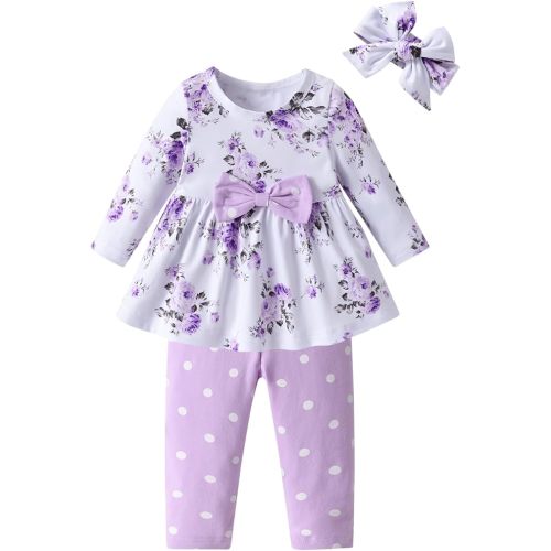 3PCS Baby Girl Clothes Ruffle Floral Shirt Tops Pants Headband Outfit Sets
