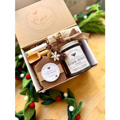 Coffee Spa Gift Box – Sugar Scrub & Handmade Soap Bar – Christmas Gift Set