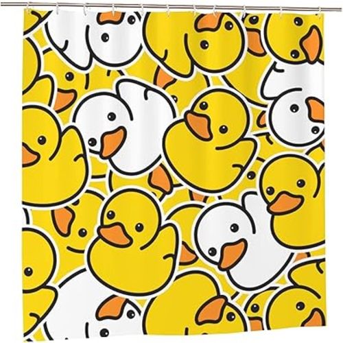 Fiokroo Cute Yellow Duck Shower Curtain 60x72in Waterproof Polyester Fabric Bath Curtain with 12 Hooks, Shower Curtains Sets for Home Bathroom Decor