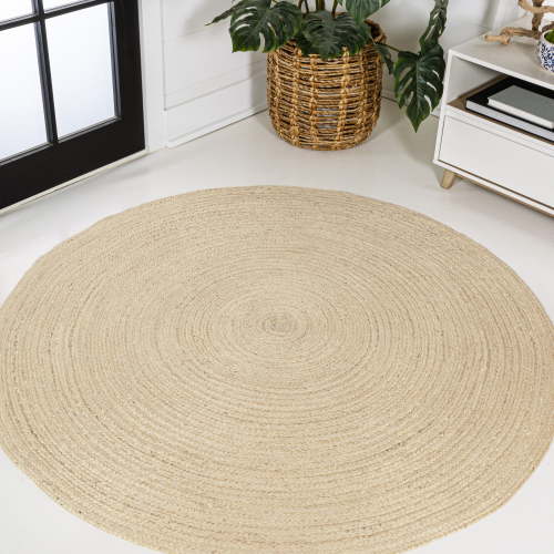 JONATHAN Y ANSA 6' Round Area Rug, Zara Braided Coastal Cottage Jute - Ivory, RNF116E-6R