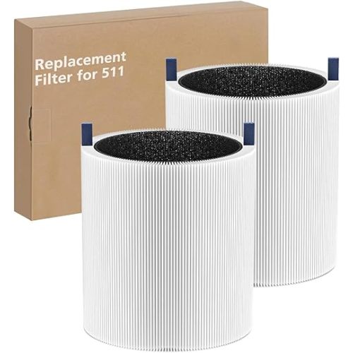 2-pack 511 Replacement Filter, Compatible with Blue Air Blue Pure 511 Air Purifier, True H13 HEPA Filters, and Activated Carbon Filter