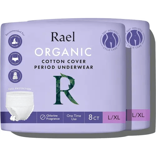 Rael Disposable Underwear for Women, Organic Cotton Cover - Incontinence Pads, Postpartum Essentials, Disposable Underwear, Unscented, Maximum Coverage (Size L-XL, 16 Count)