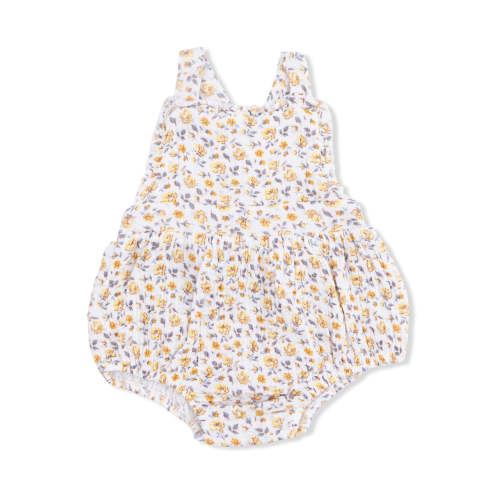 Ruffle Bubble Sunsuit, Yellow Country Roses