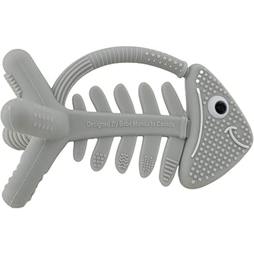Infant Toys, Teething Toys for Babies 0-6 Months, Baby Teether 3D Fish Hand Pacifier Silicone, Soft-Textured Newborn Infants Baby Toys for Teething Relief 6-12 Months, USA Patent Pending(Grey)